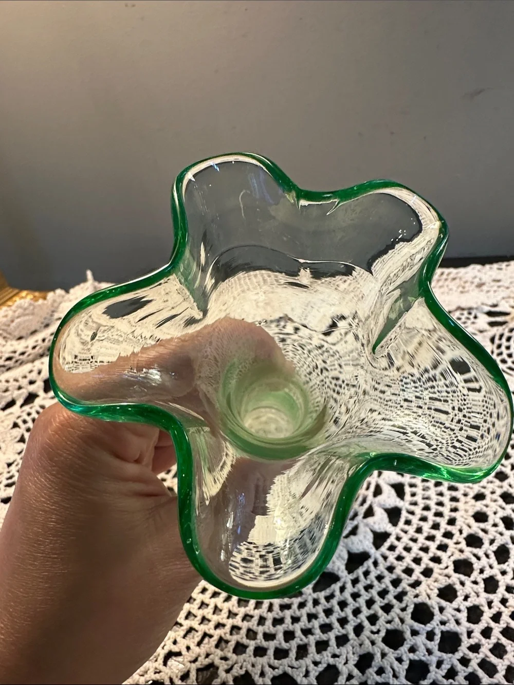 Green Glass Ruffled Vase - Home Accents